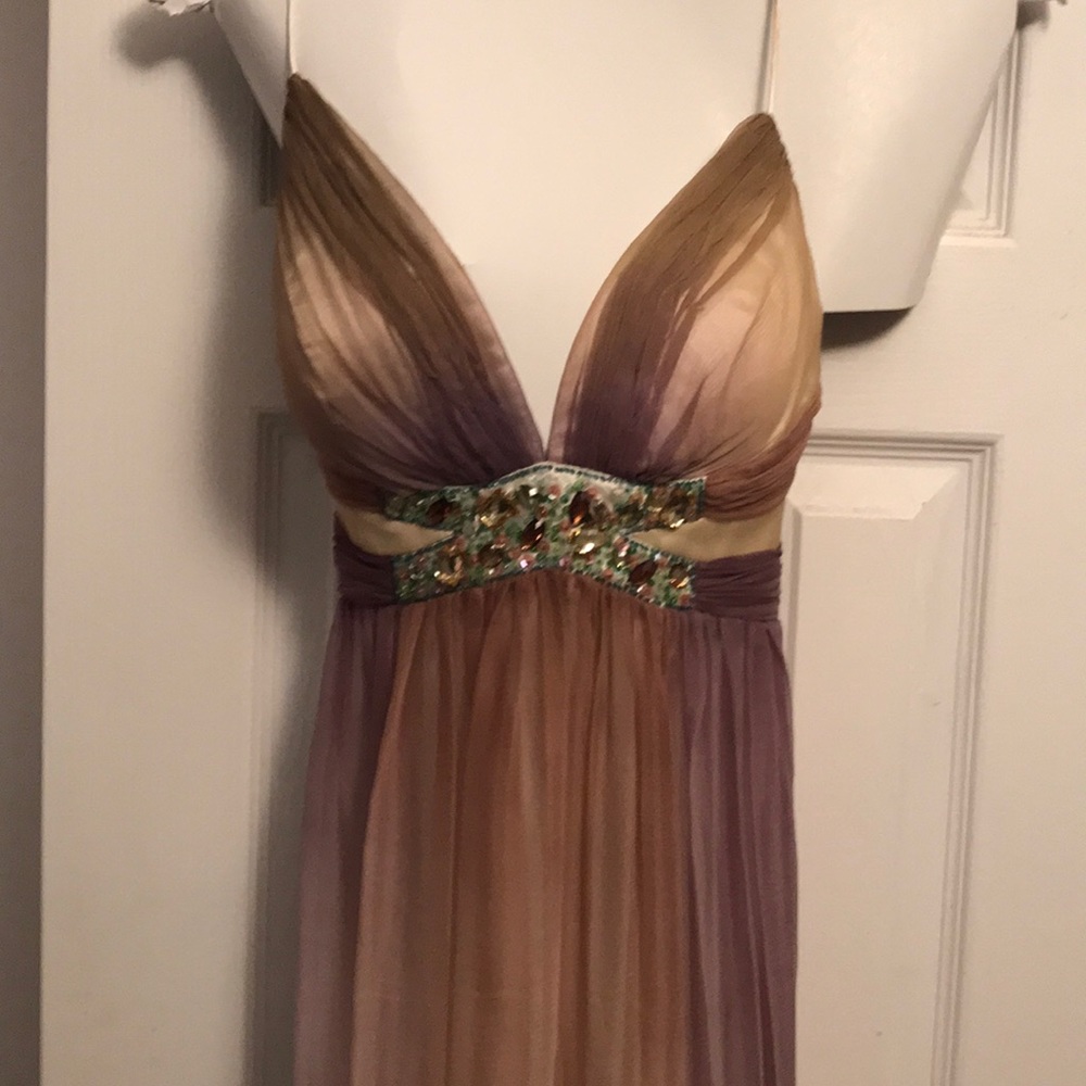 Pink, purple, & blue ombré prom dress